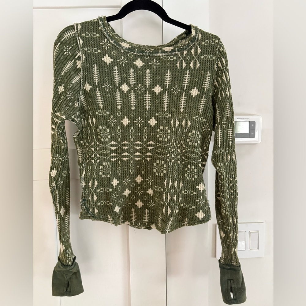 We The Free Olive Patterned Waffle Shirt
